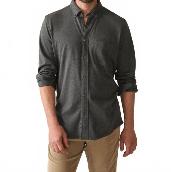 NEW FAHERTY coastline knit shirt in charcoal heather twill